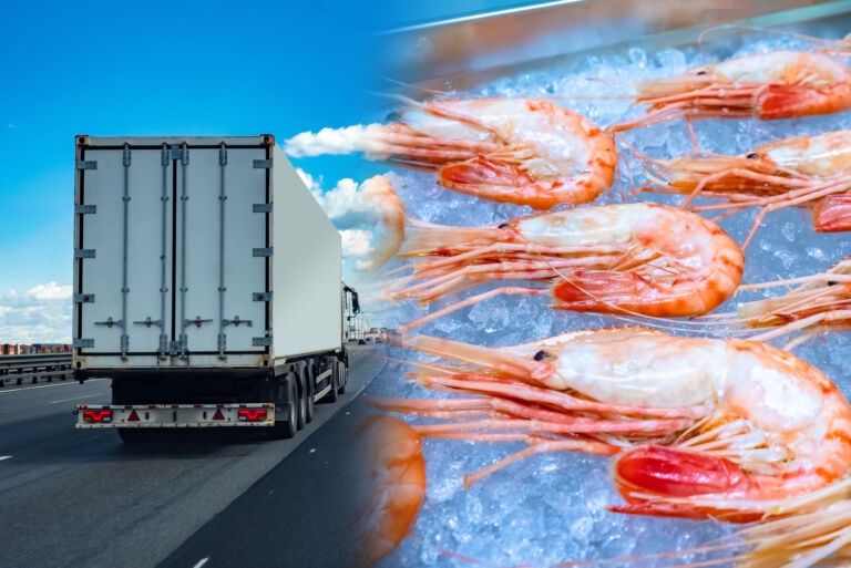 Refrigerated truck transporting perishable goods as part of a cold chain logistics operation