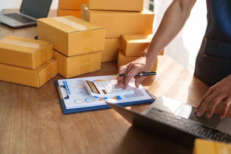 inventory Management System: Computer screen displaying real-time inventory tracking for D2C fulfillment.