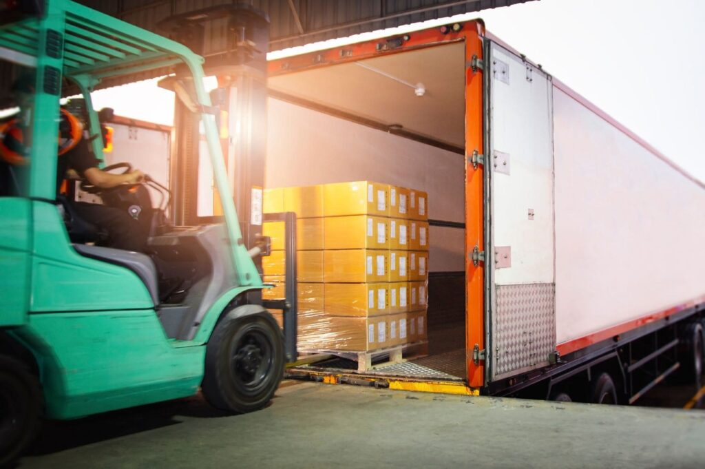 Pallet being loaded into a truck ready so it can be redelivered.
