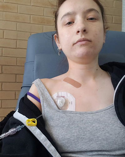 Jaclyn Zajac receiving treatment at Brigham Cancer Center