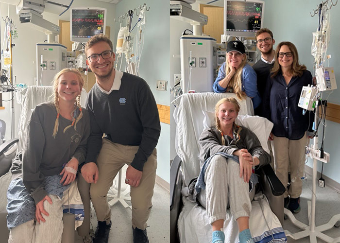 A group of happy supportive people with a smiling patient in a hospital room